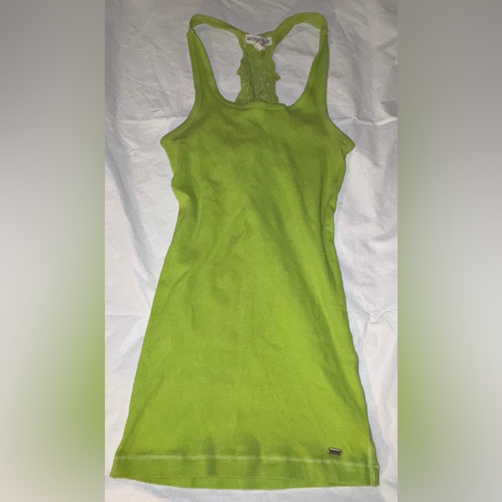 Aeropostale Y2K 2012 Crochet panel Ribbed long body lime green tank top SZ.M